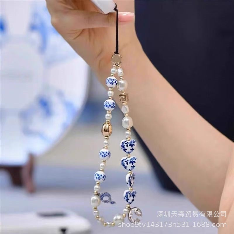 CASETi joint name High version phone chain Handmade stringed pearls phone case lanyard hanging chain wrist pendant for women