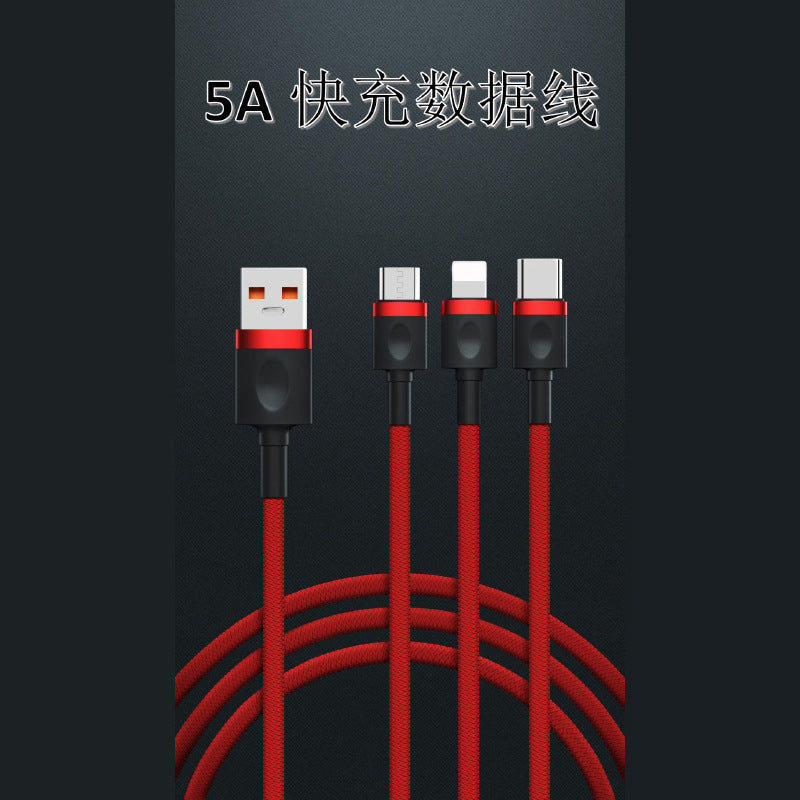 100W nylon woven three-in-one data cable for Huawei Apple gift custom logo three-in-one charge cable