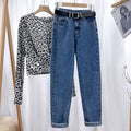 Harem jeans women's fashion trending retro high waist loose Korean style baggy pants all-matching straight ankle-length dad jeans