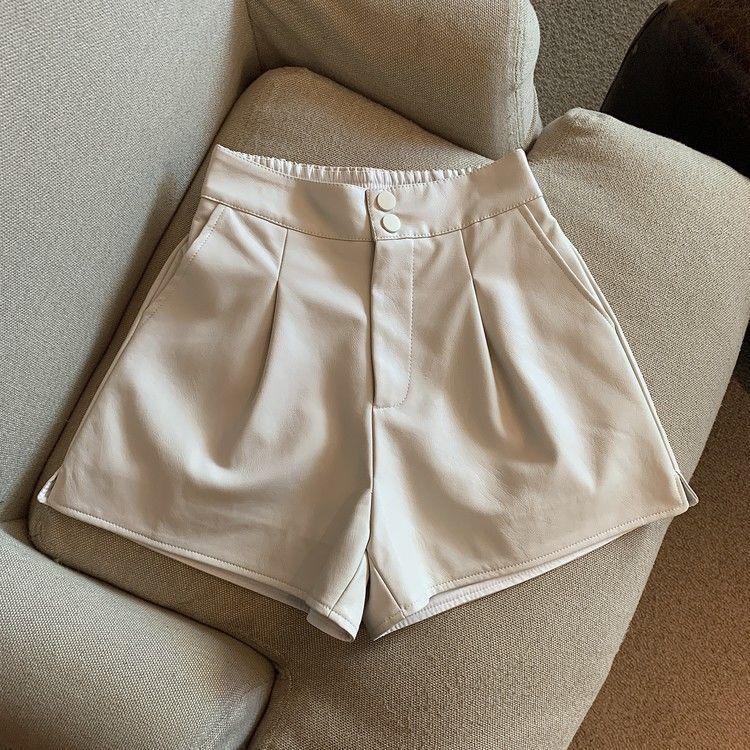 PU leather shorts women's 2022 Autumn New elegant hot girl all-match waist slimming and wide leg A- line casual boot pants