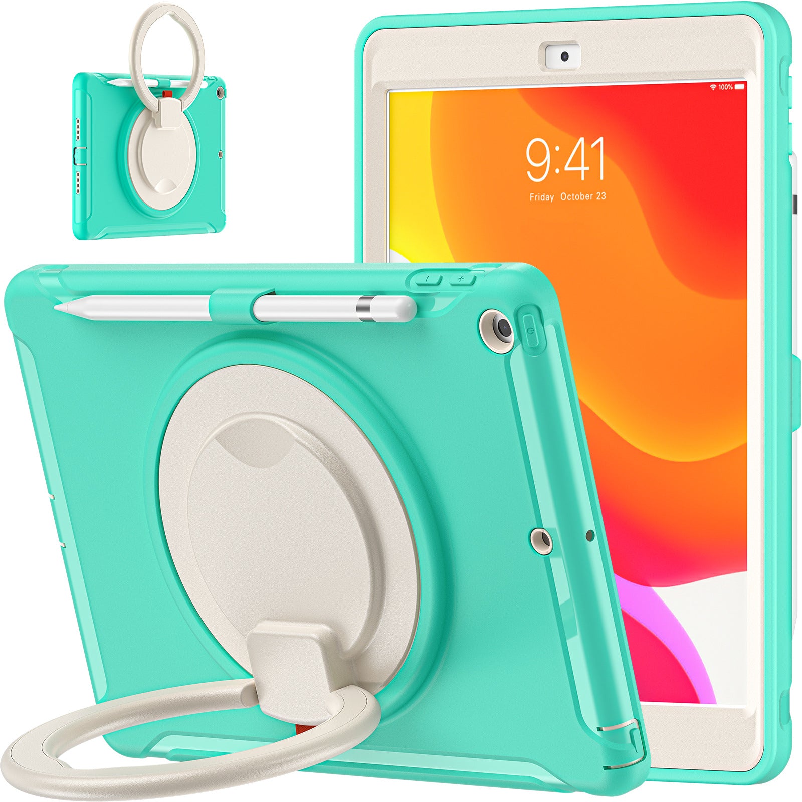 iPad 10.2 Apple tablet protective case with pen Sleeve 360 degrees handheld rotating bracket three-proof protective case