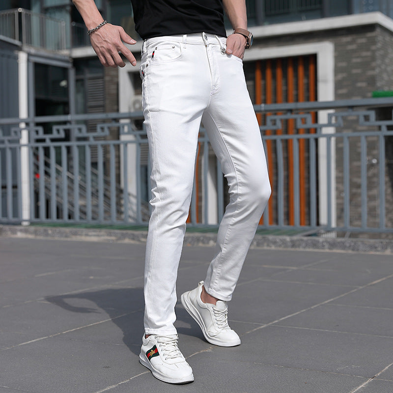 Pure white jeans man pair G simple brand stretch jeans men's slim fit skinny jeans boys pants