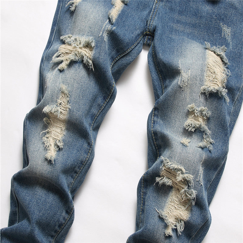 Europe and America cross border special for boys jeans straight ripped trousers washed non-elastic middle and big children jeans