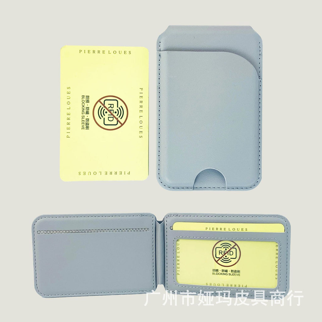 Spot Apple mobile phone Belt metal bracket magnetic card holder simple leather card holder iPhone anti-magnetic card holder