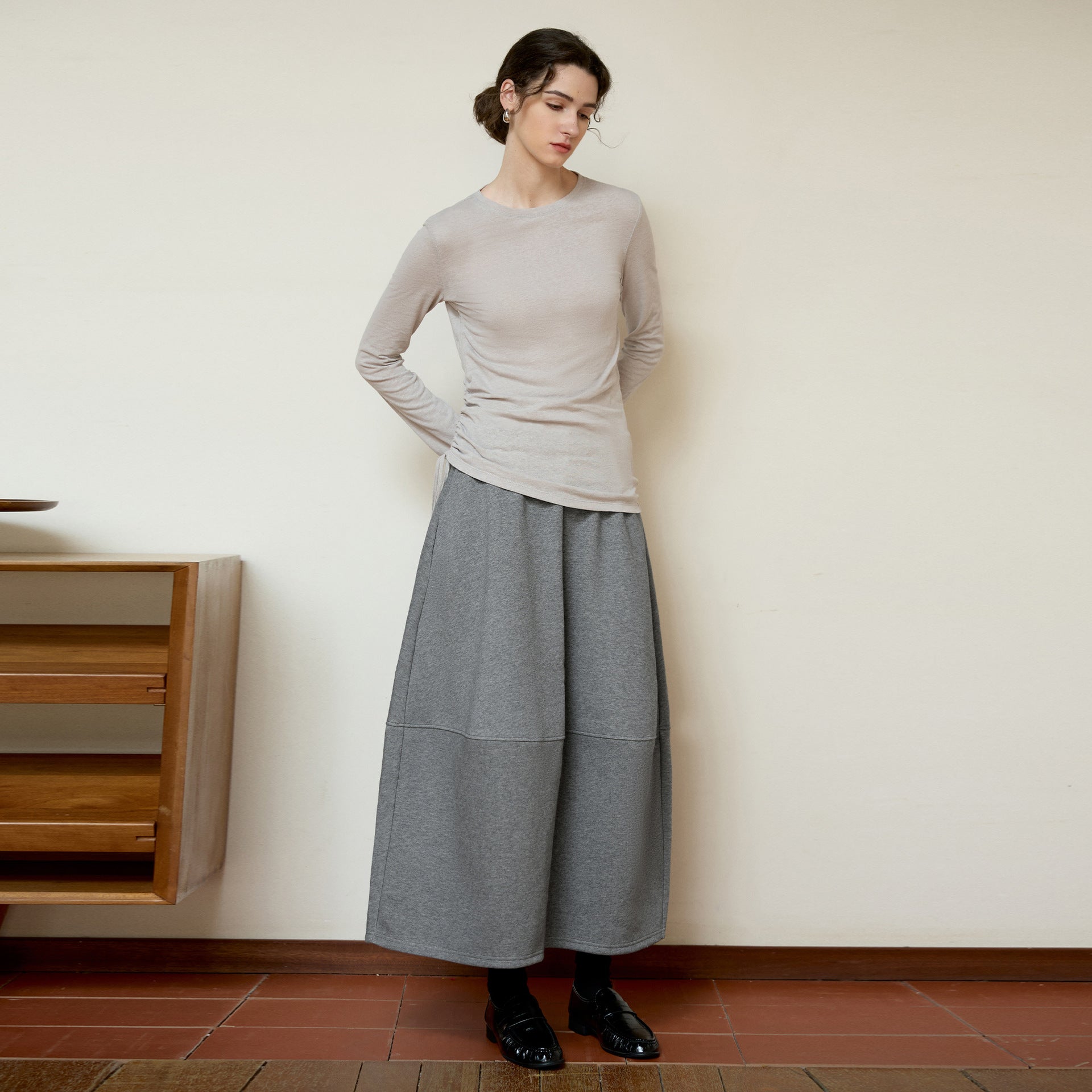 Three-dimensional Bud skirt umbrella skirt thickened autumn and winter commuting figure flattering bathroom skirt mid-length skirt loose high-grade skirt