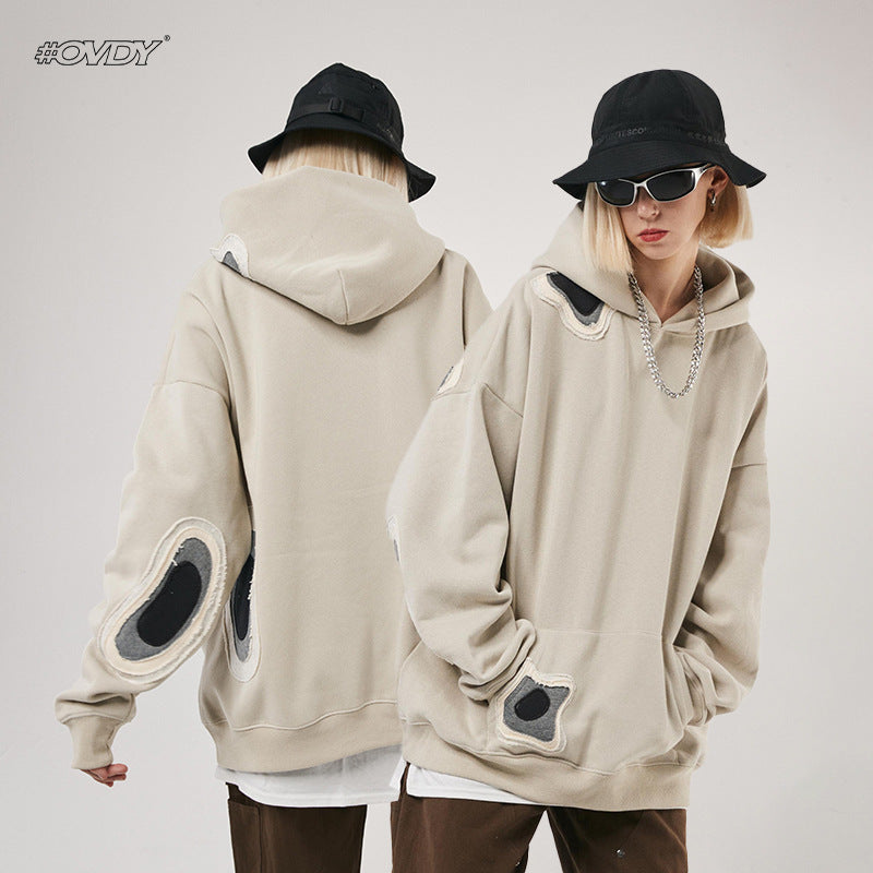 # OVDY autumn and winter new original couple trendy brand heavy velvet hoodie coat retro American style loose sweater for men