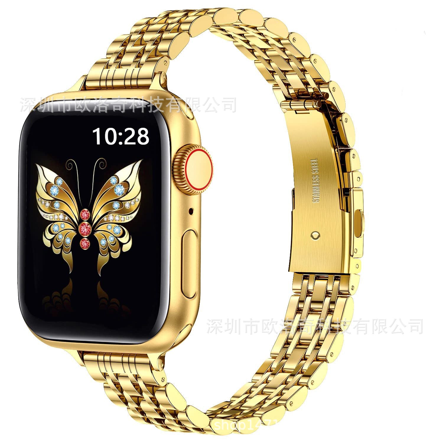 Suitable for Apple Watch9 smart strap Apple 8ultra small seven beads slingshot buckle steel strap metal strap