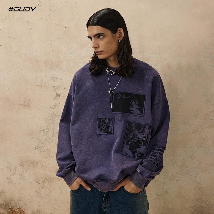 # OVDY autumn and winter new men's and women's tops patch letter Terry simple loose shoulder ins sweater for men