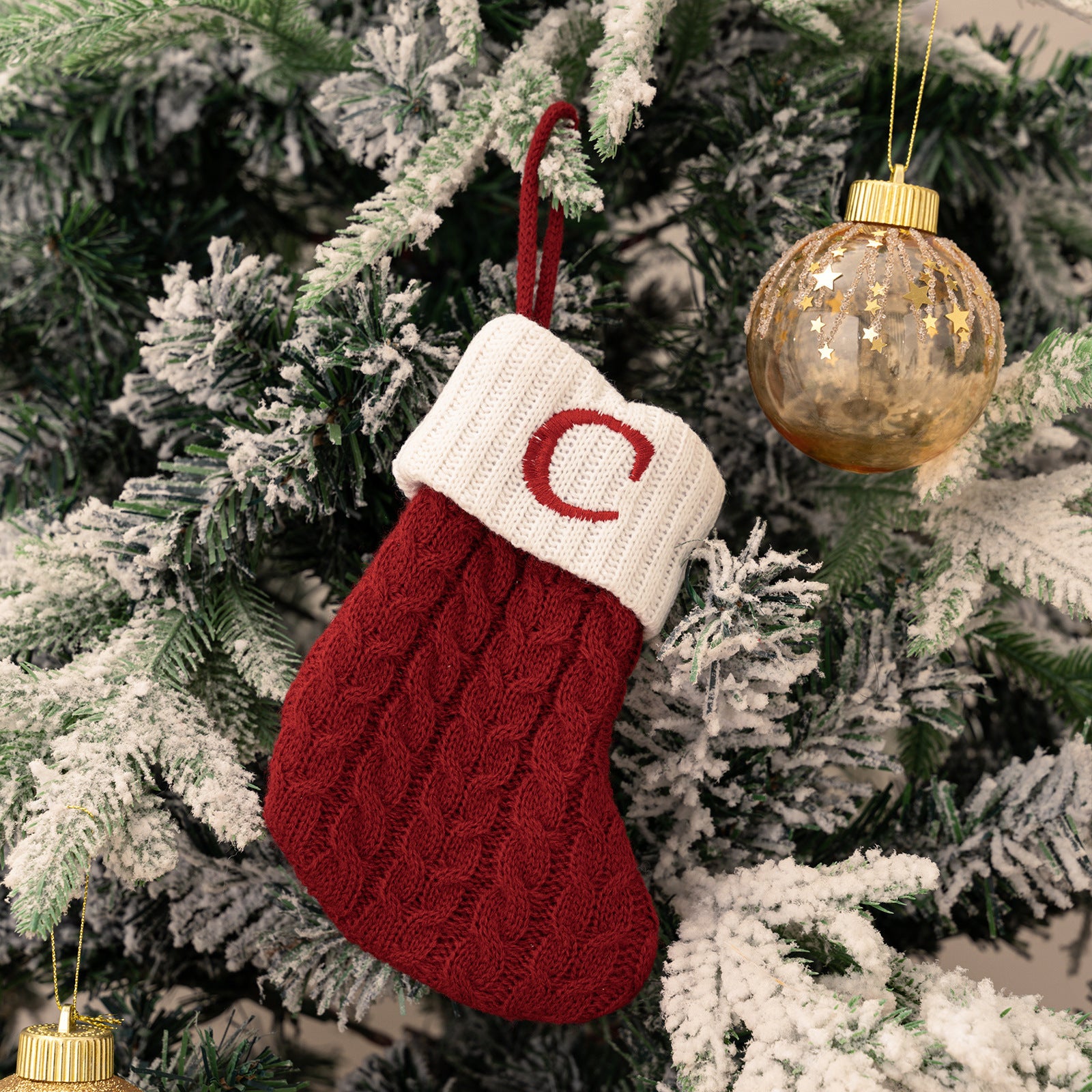 Cross-border cute letters Christmas stockings creative Christmas tree pendant Christmas style wool knitted socks decoration props