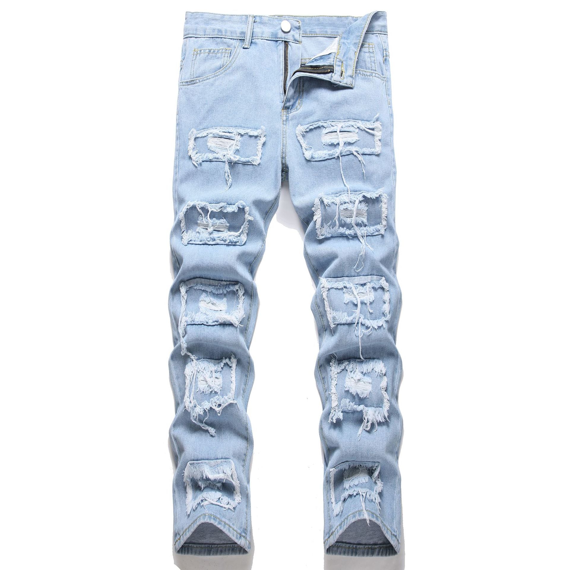 Foreign trade men's jeans trousers high elastic ripped slim jeans men AliExpress men's jeans