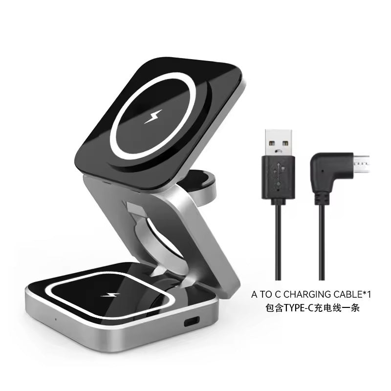 New arrival three-in-one magnetic wireless charger phone fast charge folding bracket earphone watch wireless charging
