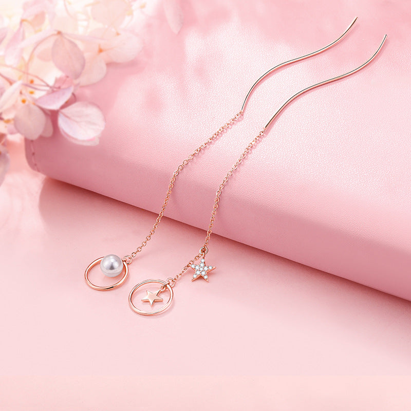 Foreign trade cross-border s925 silver star pearl ear string earrings all-match Pearl zircon earrings jewelry silver accessories processing