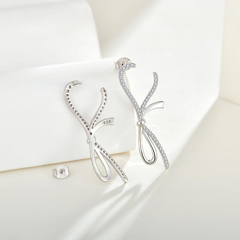 Bowknot stud earrings s925 silver ins fashion commuter earrings eardrops women's foreign trade cross-border jewelry silver accessories processing