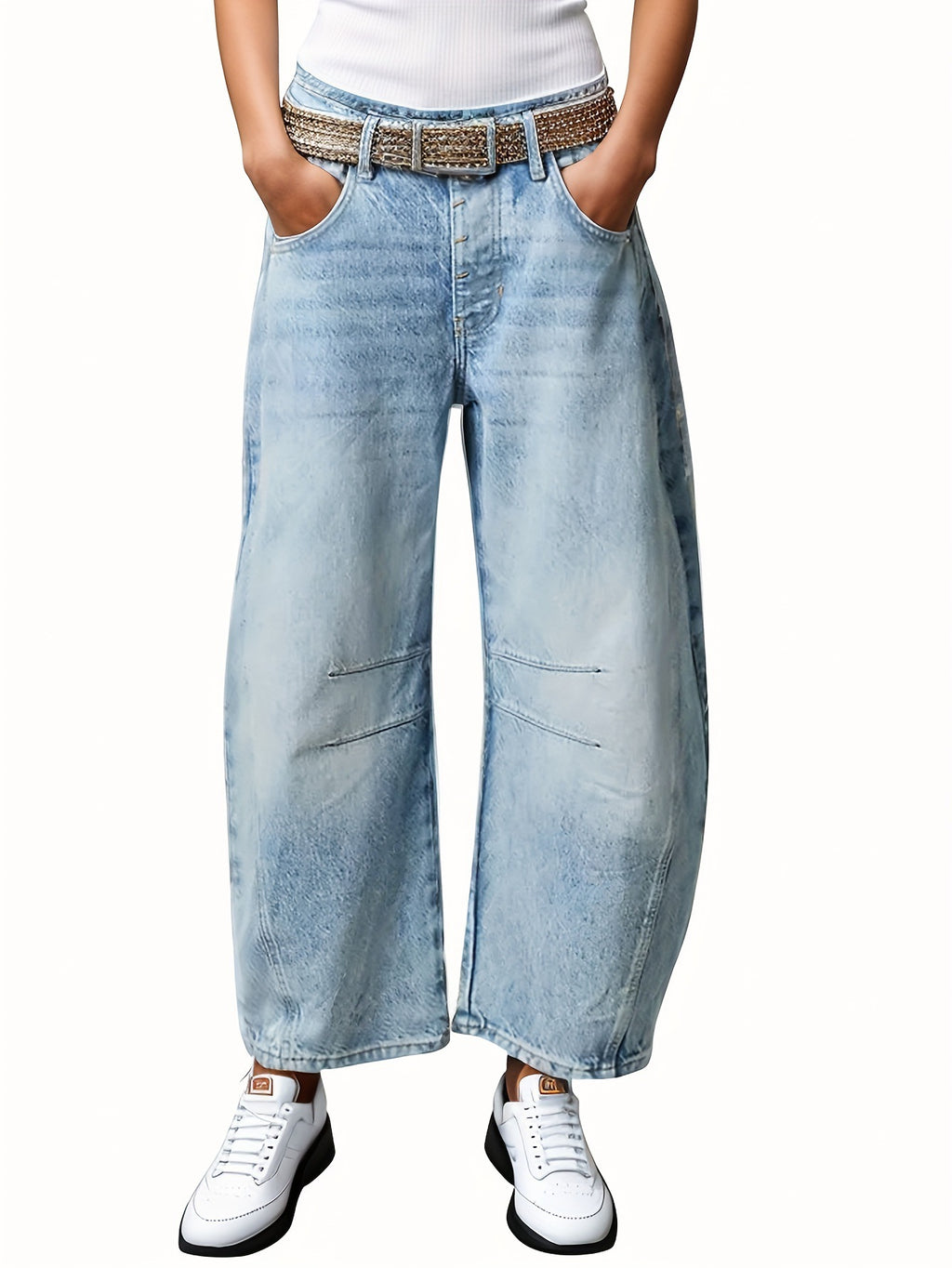 Women's Baggy Jeans Mid Waist Wide Leg Cropped Barrel Jeans