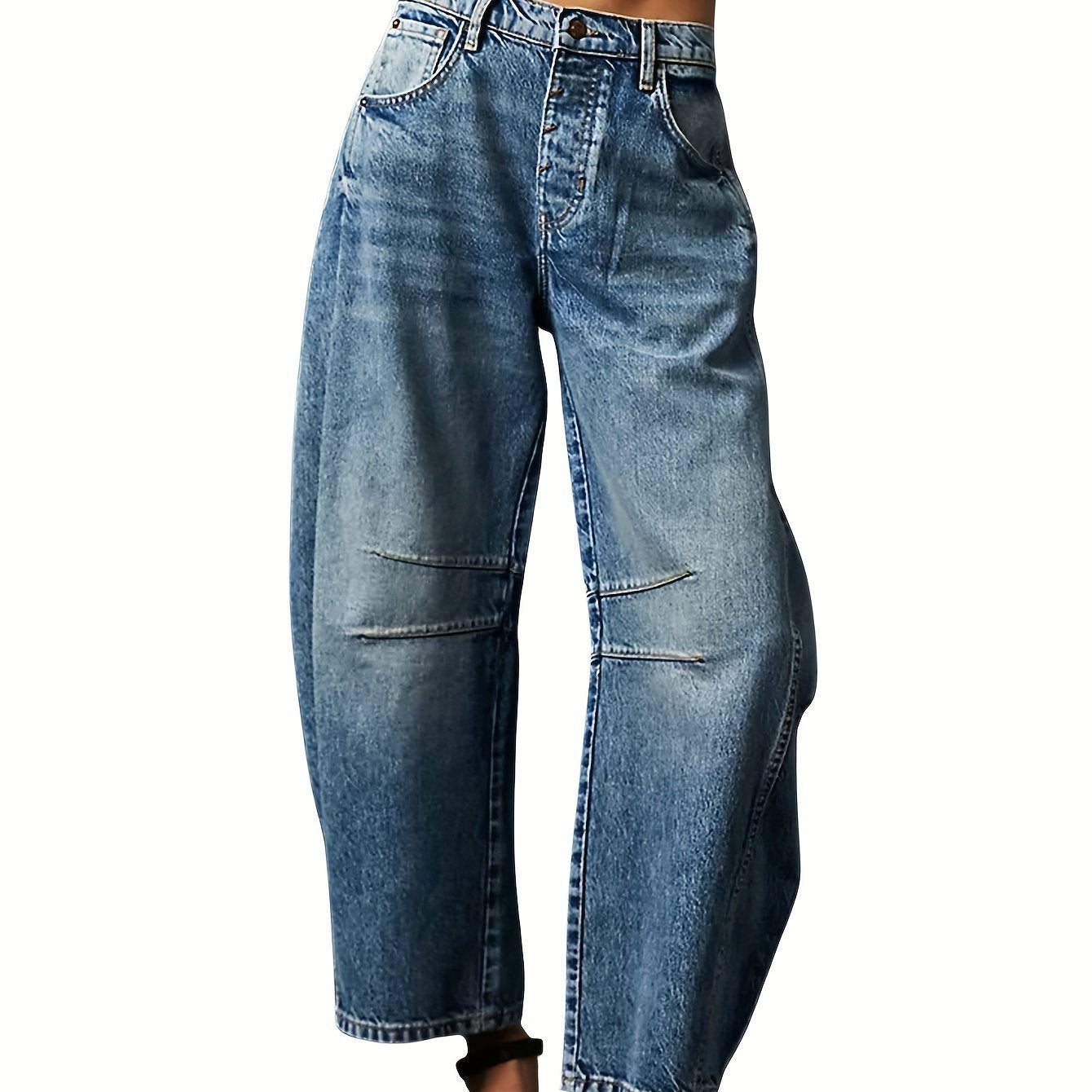 Women's Baggy Jeans Mid Waist Wide Leg Cropped Barrel Jeans
