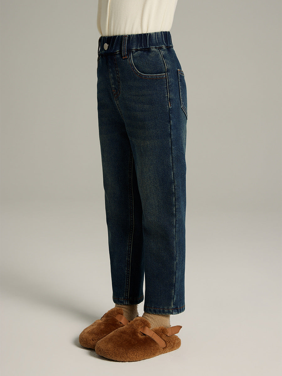 2023 Winter fleece-lined children's jeans stretch comfortable girls' jeans thickened babies' trousers jeans