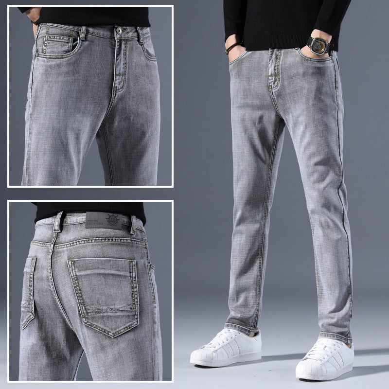 2021 autumn and winter new slim-fitting men's clothing pencil pants smoky gray jeans men's long pants men's jeans