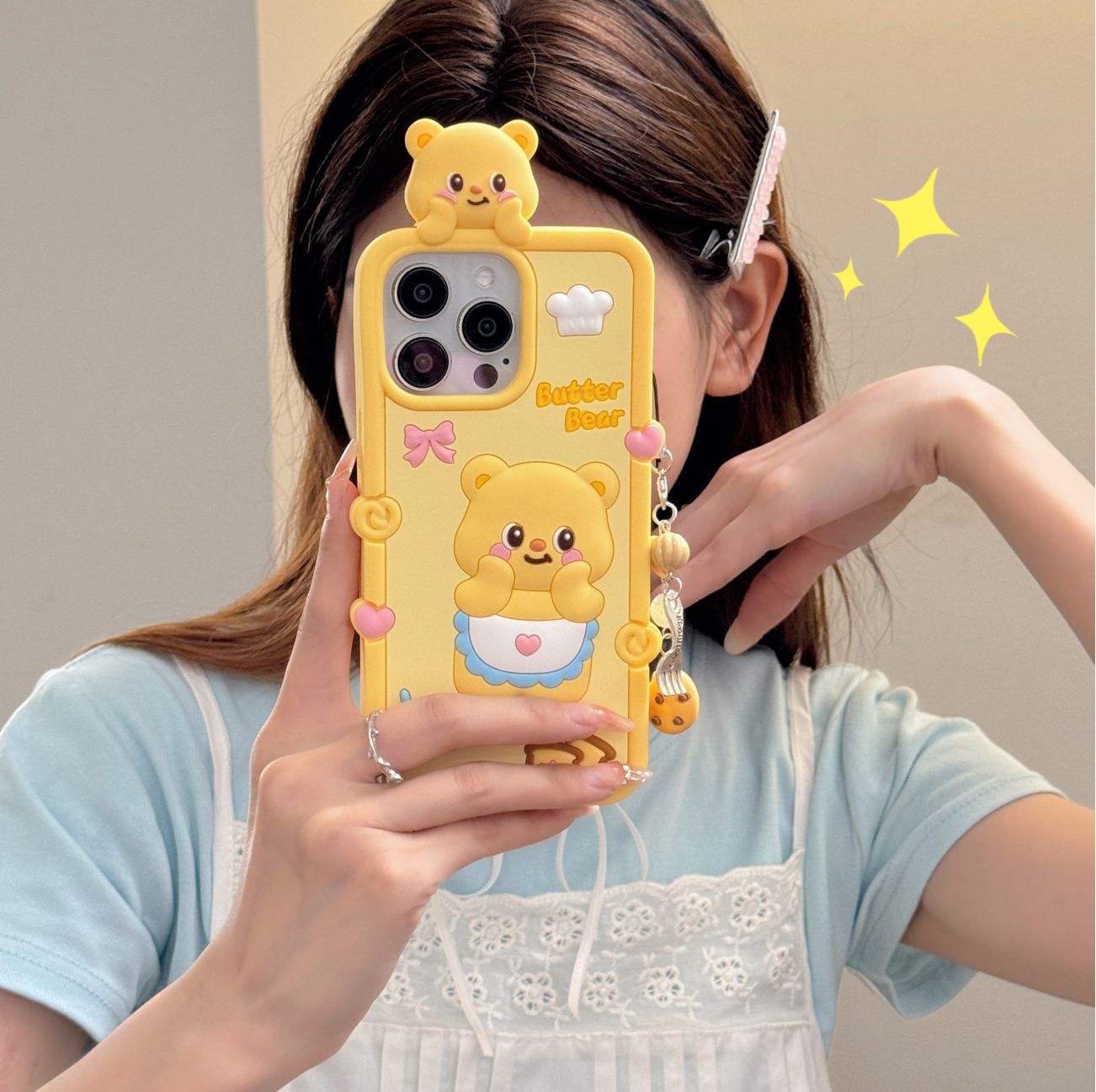 Suitable for Apple 16promax lying butter bear phone case iPhone15/14/13/12pro fun shell