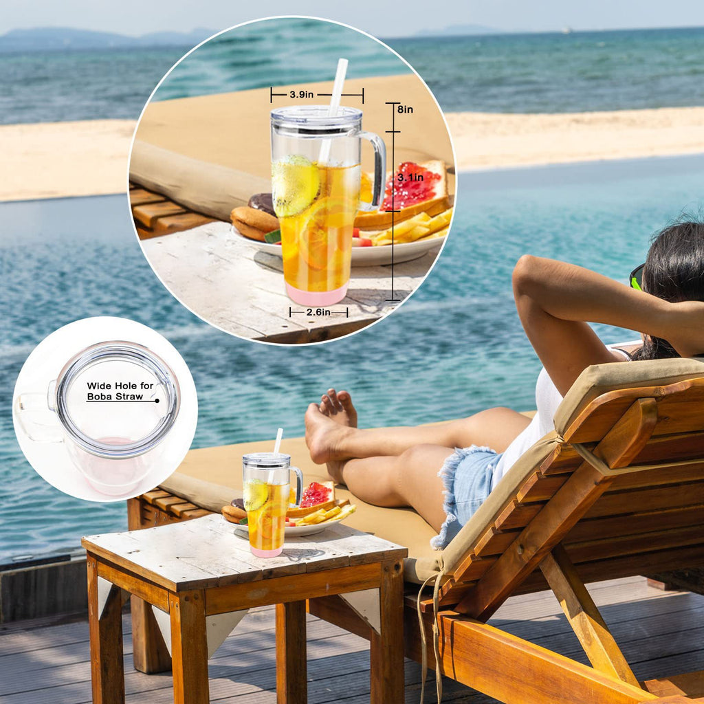 Cross-border 32oz handle Cup High Borosilicate glasses large capacity Car Cup with Straw ice cream cup high-looking Cup