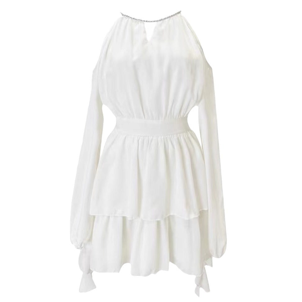 Original quality Bali early autumn halter dress slimming fairy ruffled chiffon yarn holiday beach dress