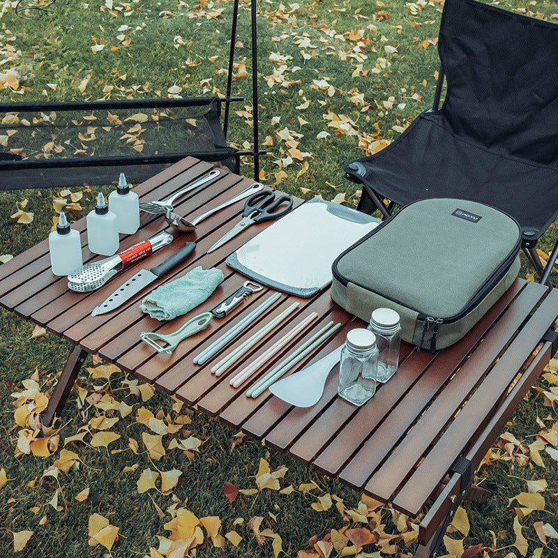 Outdoor knives kitchenware 16 pieces suit stainless steel camping equipment portable storage bag cookware tableware picnic camping