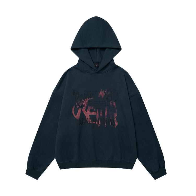 # OVDY 330g heavy autumn winter New pullover American letters printing plus velvet thickened advanced hooded sweater for men