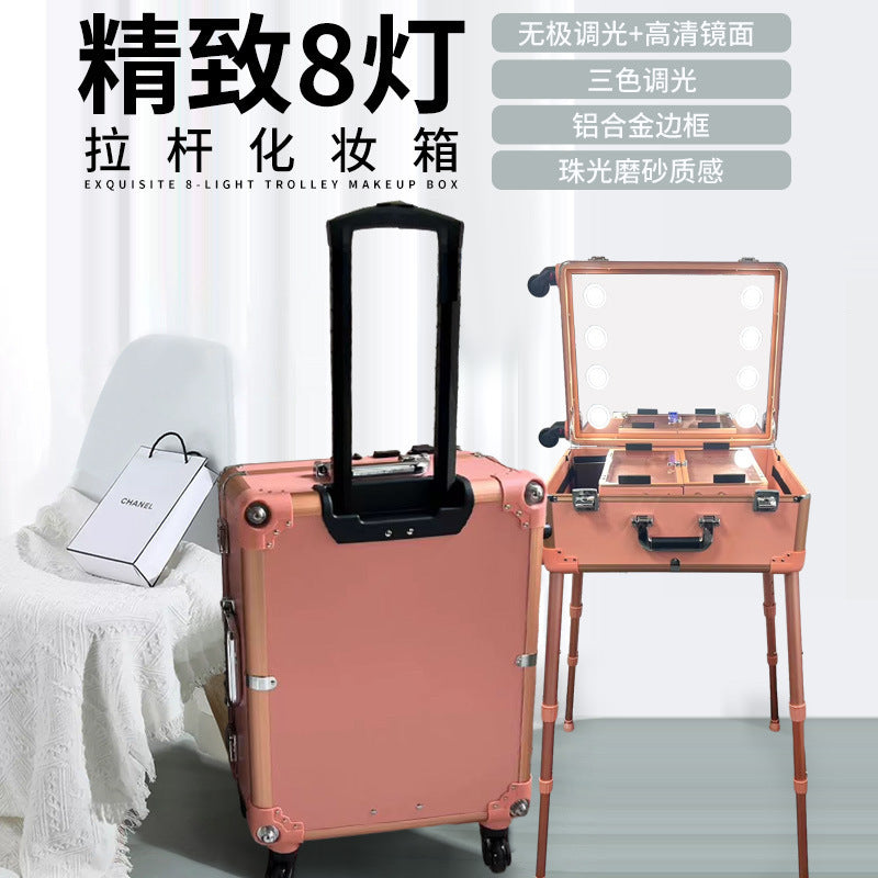 Aluminum Alloy trolley cosmetic case with lamp multi-functional tattoo beauty Bluetooth trolley case makeup artist toolbox