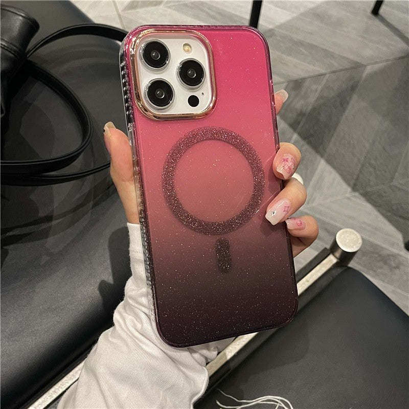iPhone15Pro rhinestone gradient magnetic suction 13 for Apple 12 phone case 14Promax protective case 11 fairy