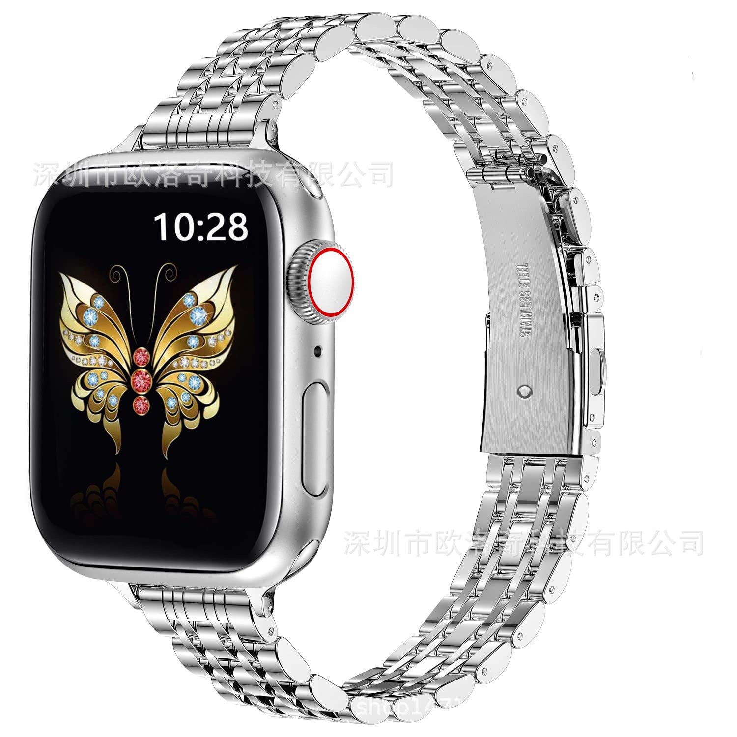 Suitable for Apple Watch9 smart strap Apple 8ultra small seven beads slingshot buckle steel strap metal strap