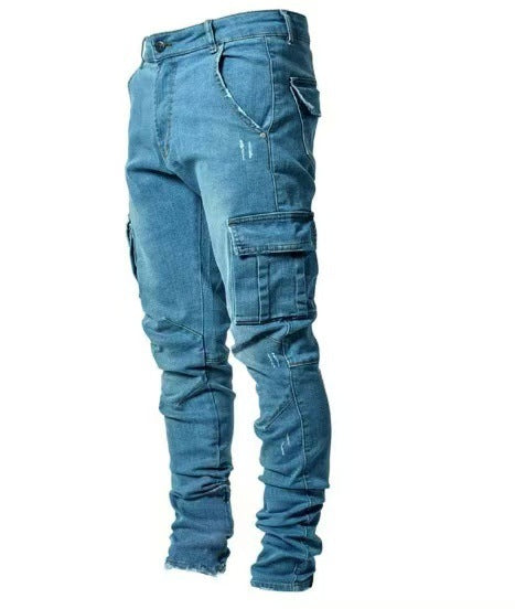 In stock 2021 Europe and America cross border new jeans men's side pocket skinny jeans NK012