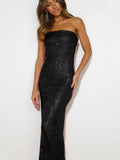 Amazon new European and American tube top beaded dress sequined Sexy Slim fit long dress backless women evening dresses summer