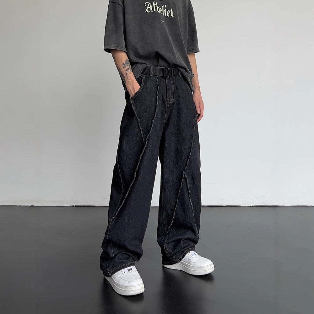 Autumn new personalized hip hop straight jeans for men and women fashion loose casual wide leg men's jeans