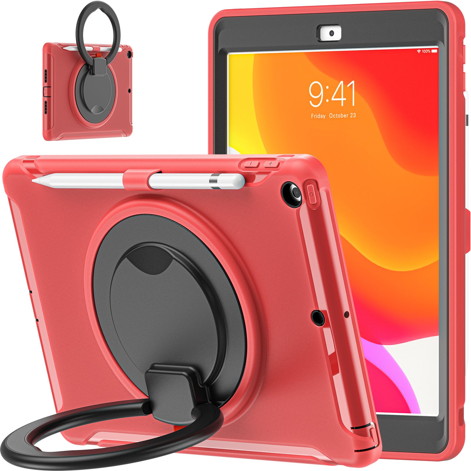Applicable iPad 10.2 Apple tablet protective case with pen Sleeve 360 degrees handheld rotating bracket three-proof protective case