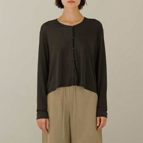 2025 spring and autumn simplicity solid color knitted cardigan pure cotton soft breathable round neck lightweight soft jacket long-sleeved women's clothing