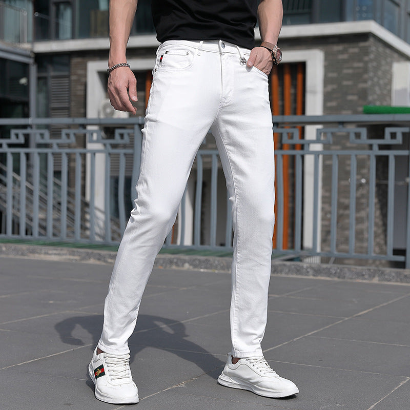 Pure white jeans man pair G simple brand stretch jeans men's slim fit skinny jeans boys pants