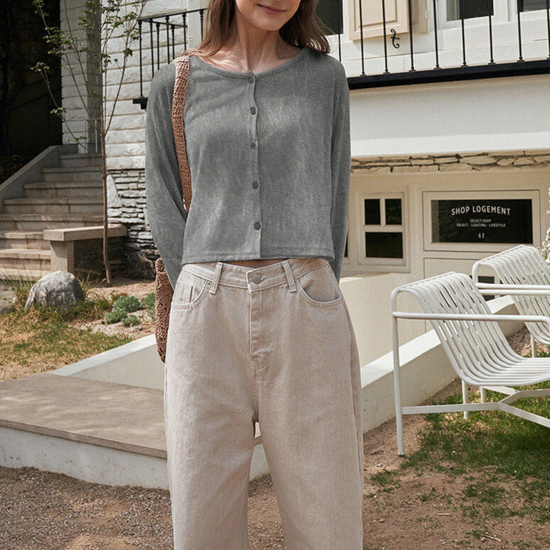 2025autumn knitted cardigan fashionable versatile women's elegant slimming wool round neck Korean style long sleeve top