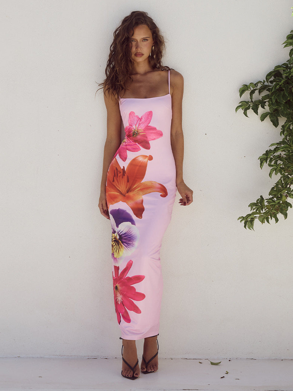 Foreign trade boutique summer sexy suspender skirt digital printing slim high waist sheath fashion beach travel dress