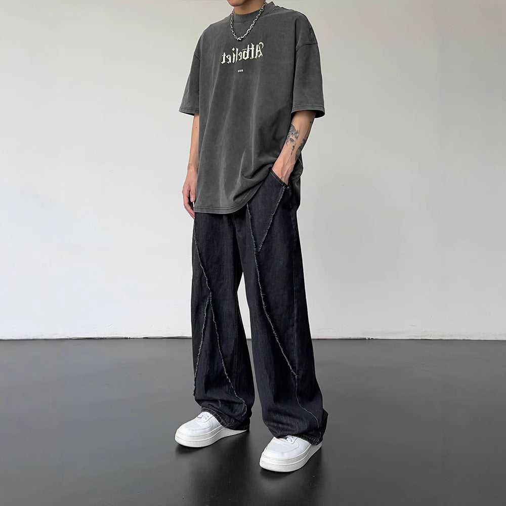 Autumn new personalized hip hop straight jeans for men and women fashion loose casual wide leg men's jeans