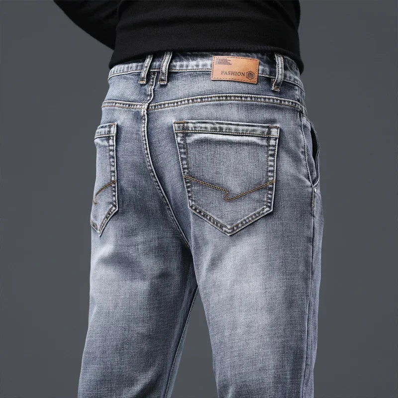 2021 autumn and winter new slim-fitting men's clothing pencil pants smoky gray jeans men's long pants men's jeans