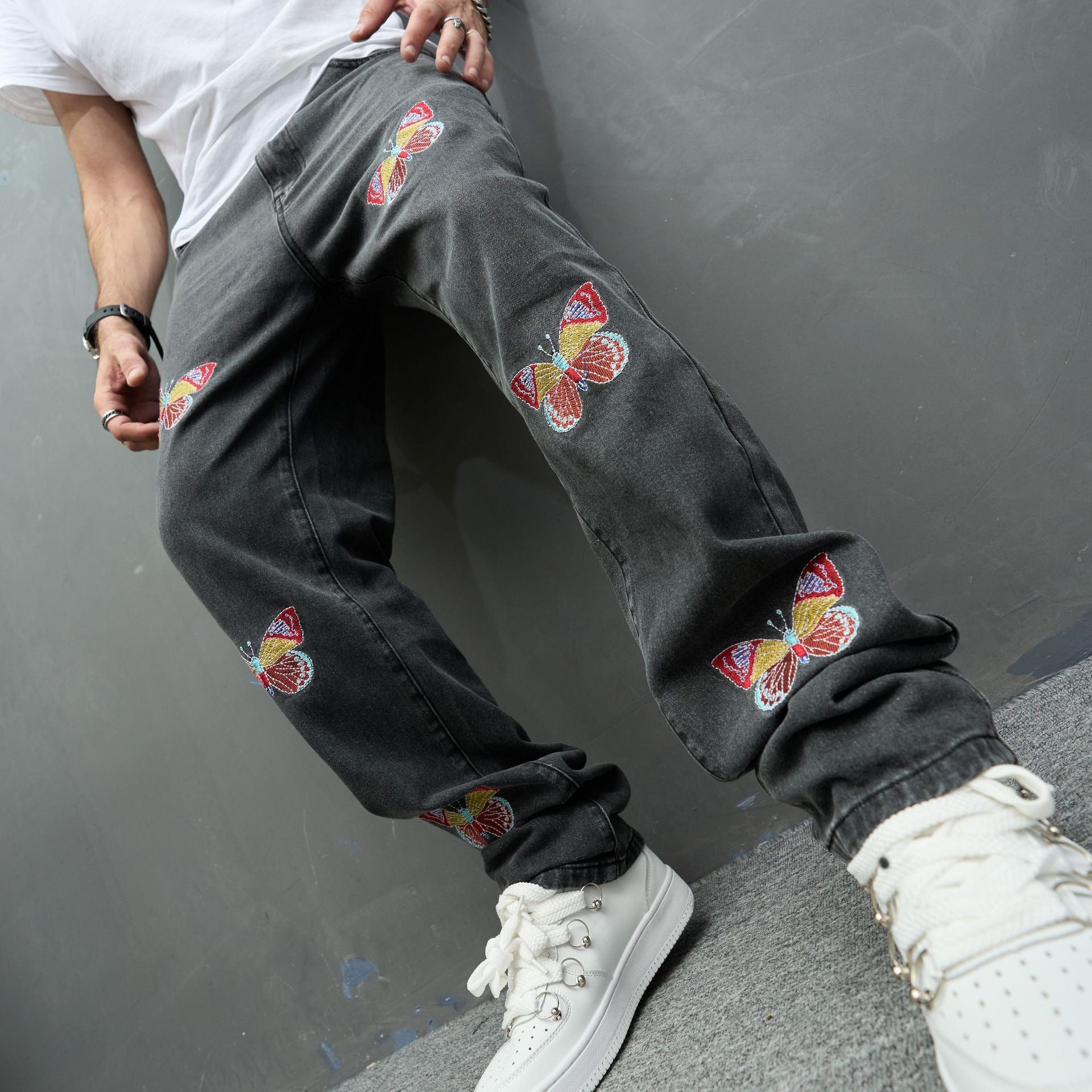 Foreign trade men's jeans trousers high elastic ripped slim jeans men AliExpress men's jeans