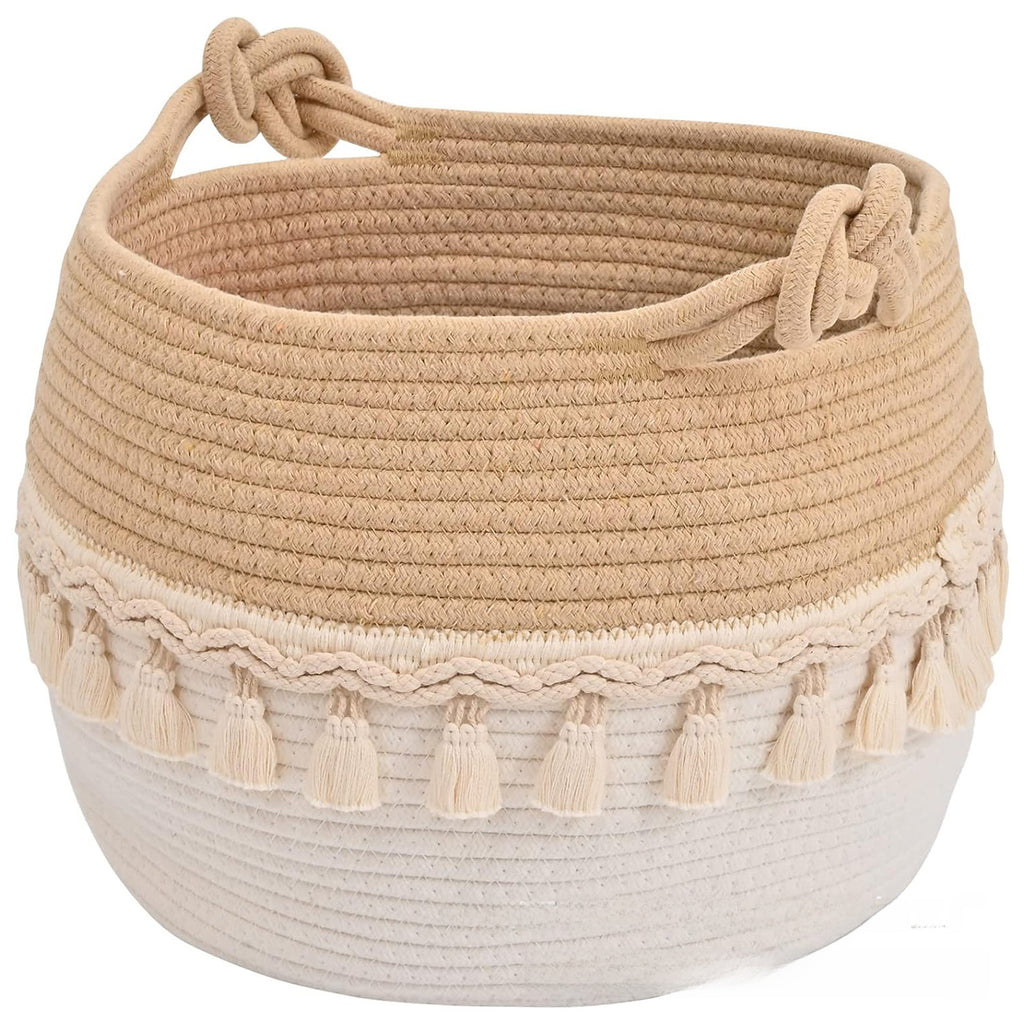 Cross-border supply cotton string woven storage basket foldable clothing storage basket with handle laundry basket basket decorative flower basket