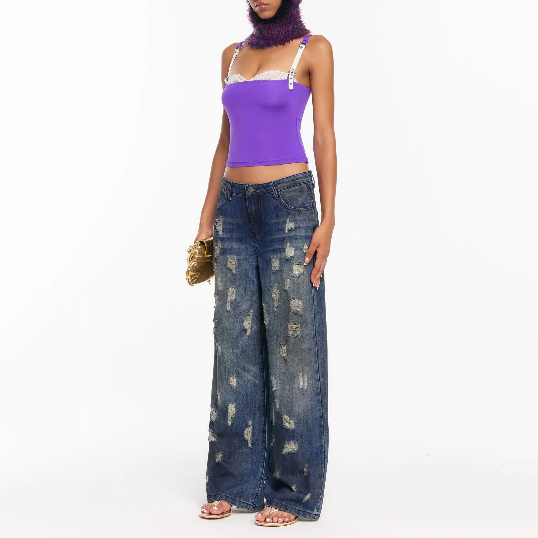 Foreign trade American high street washed worn jeans women 2024 street style retro tattered jeans straight jeans wholesale