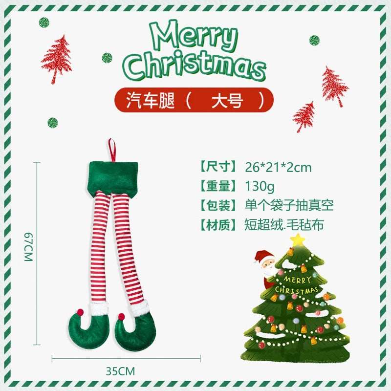Cross-border new arrival Christmas striped red Wizard leg hanging tree decoration car clip leg decoration fireplace party decorations