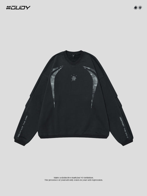 # OVDY 330g combed cotton fleece sweater American simple autumn and winter fleece-lined thickened trendy men's small v-neck sweatshirt