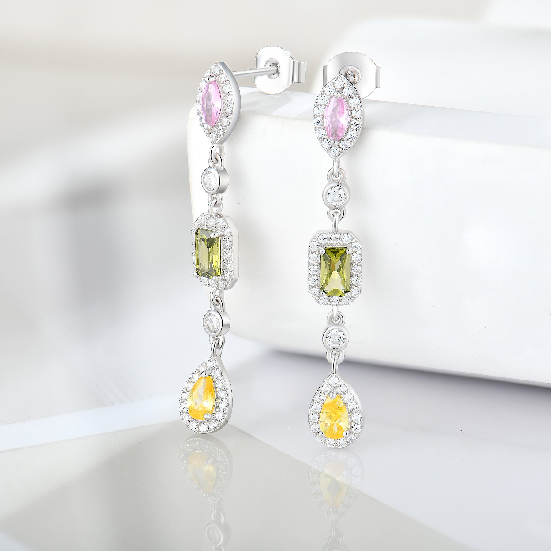 ins style light luxury jeweled earrings earrings S925 sterling silver earrings ear hanging foreign trade cross-border jewelry silver accessories processing
