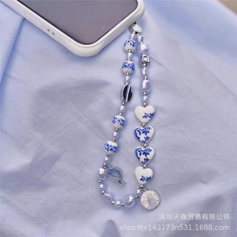 CASETi joint name High version phone chain Handmade stringed pearls phone case lanyard hanging chain wrist pendant for women