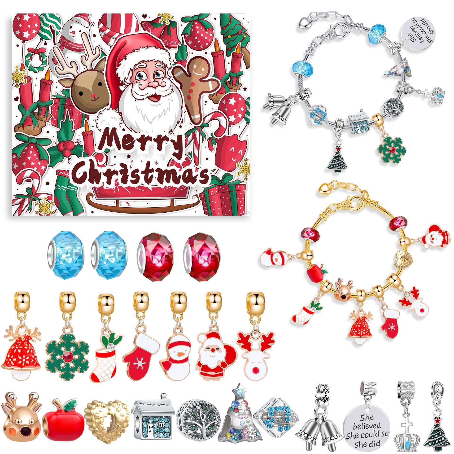 Cross-border new arrival Christmas creative blind box bracelet handmade diy24 grid educational jigsaw puzzle exquisite gift set