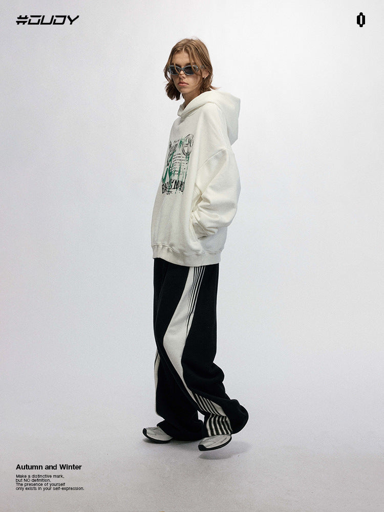 # OVDY 330g heavy autumn winter New pullover American letters printing plus velvet thickened advanced hooded sweater for men