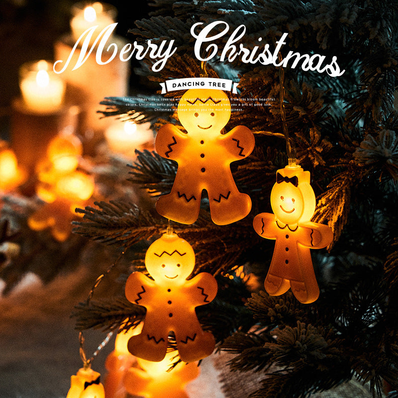 Cross-border new arrival gingerbread man led lighting chain Christmas decoration Christmas tree holiday decorative lights biscuit man figures colored lights