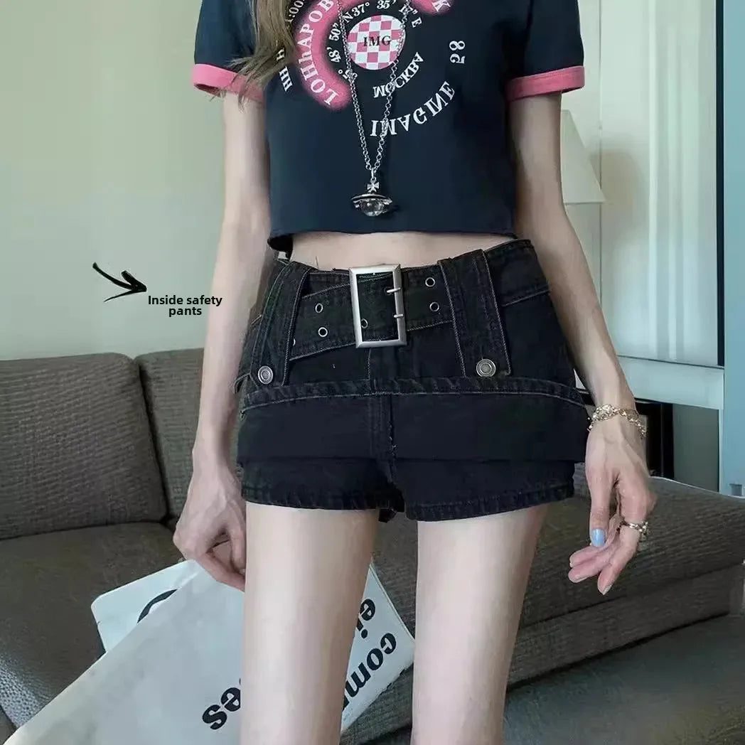 American retro Denim pantskirt women's summer sexy short skirt A- Line skirt sweet hot girl high waist package hip skirt
